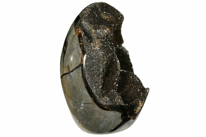 Polished Septarian Geode Sculpture - Black Crystals #124536